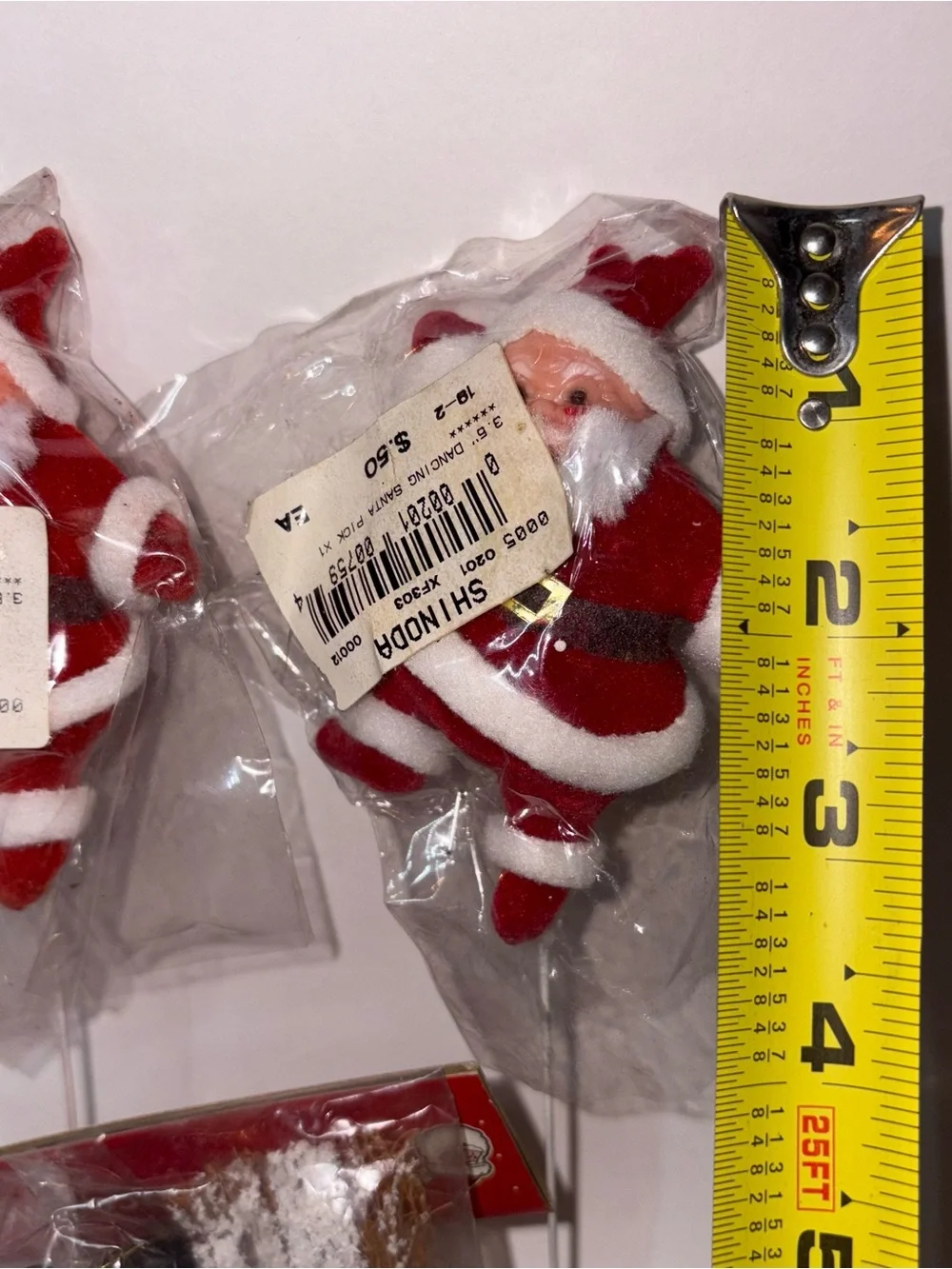 Vintage Santas On A Stick Flocked Plastic Face Blow Mold & Snowman Ornament
